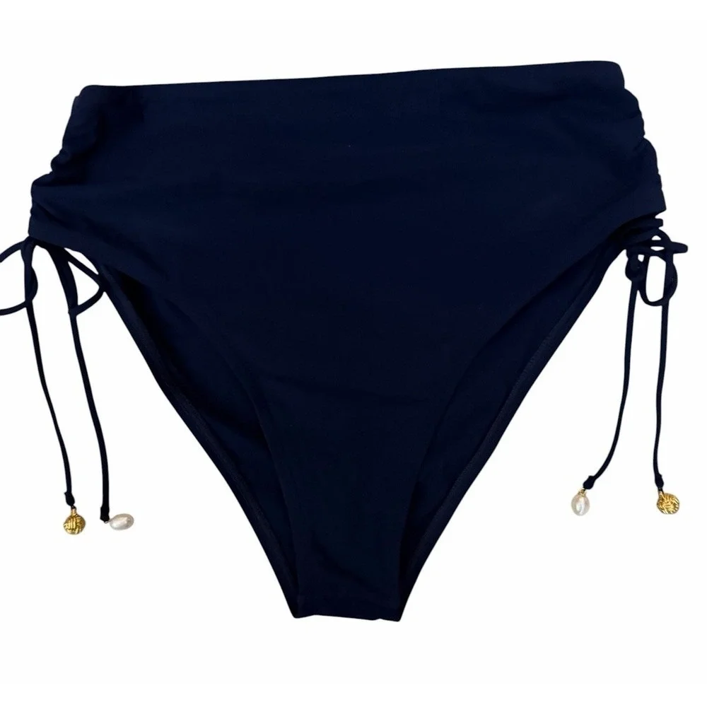 Tory Burch Bandeau Halter Bikini Top & High-Waisted Cinched Bikini Bottoms Small